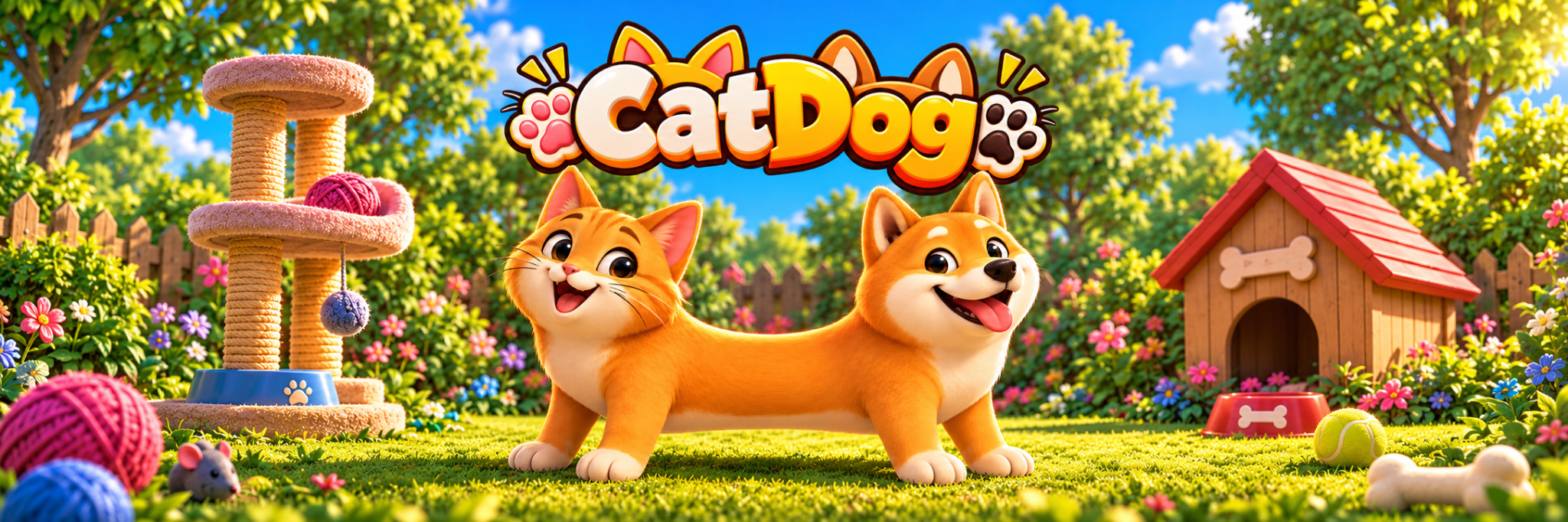 Original CatDog panoramic backyard banner